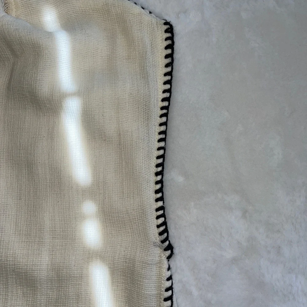 Moon River Blanket Stitch Shift Dress In Cream With Black Stitches Size Small - Picture 10 of 11
